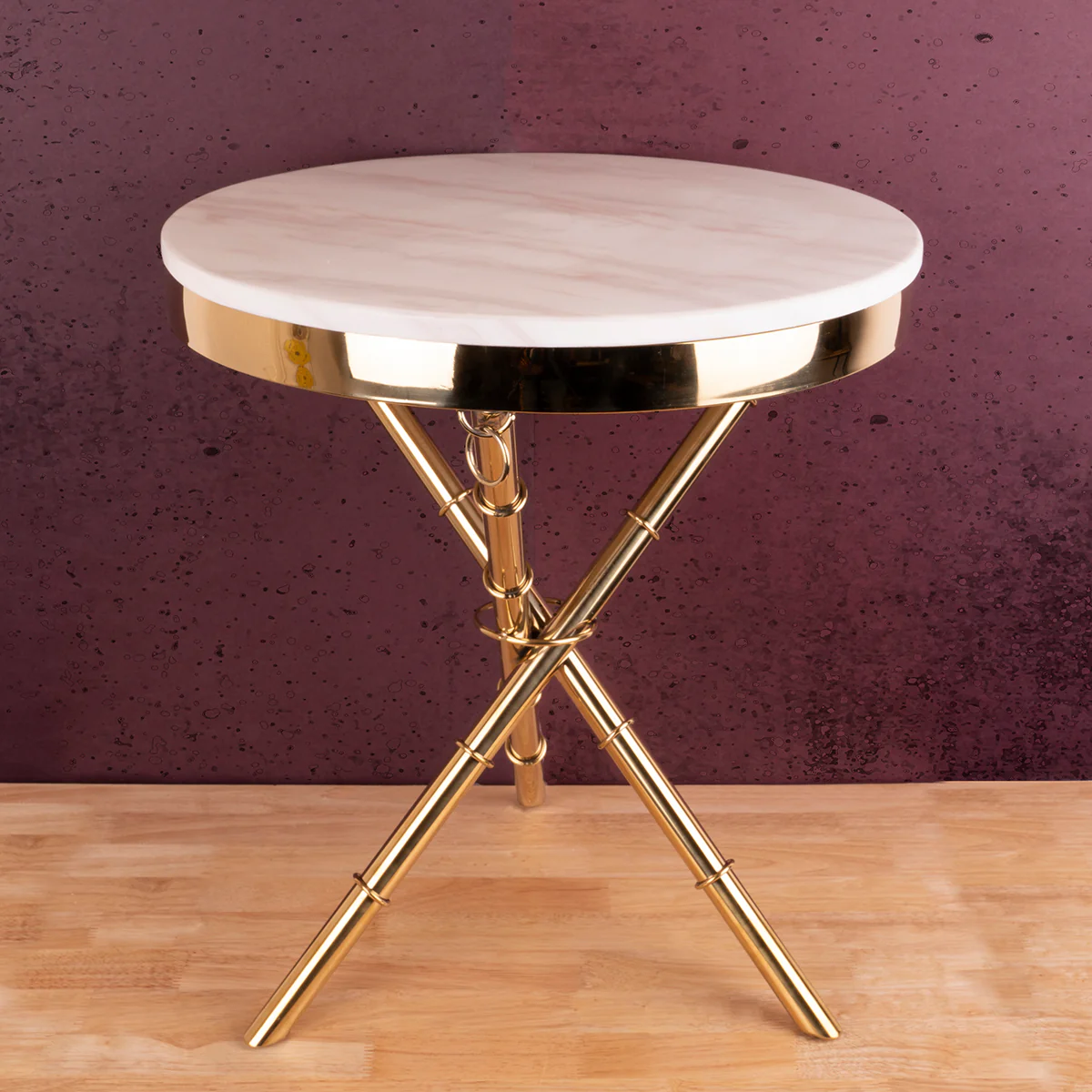 The Golden Ribbed Criss Cross Accent Side Table (Stainless Steel) - Image 2