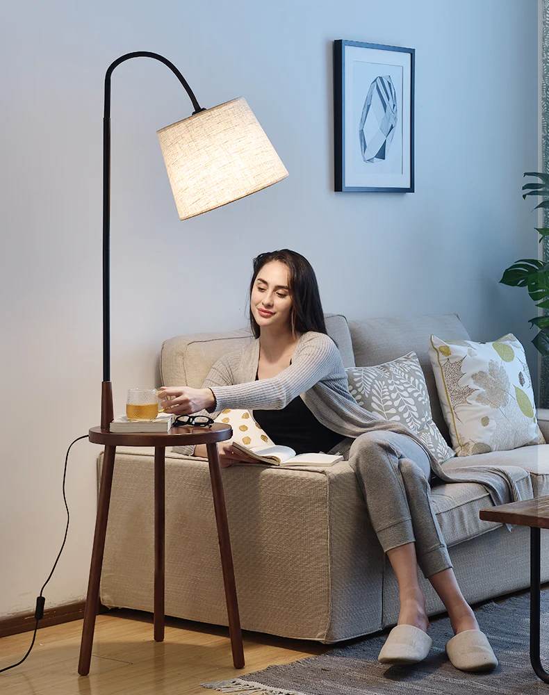 The Northern Lights Floor Lamp and Accent Table - Walnut (Includes USB Charger) - Image 3