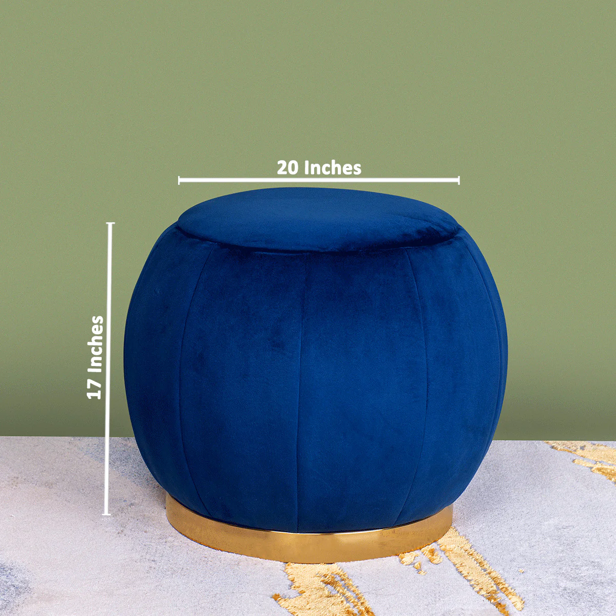 The Parisian Blue Velvet Round Ottoman - Image 2