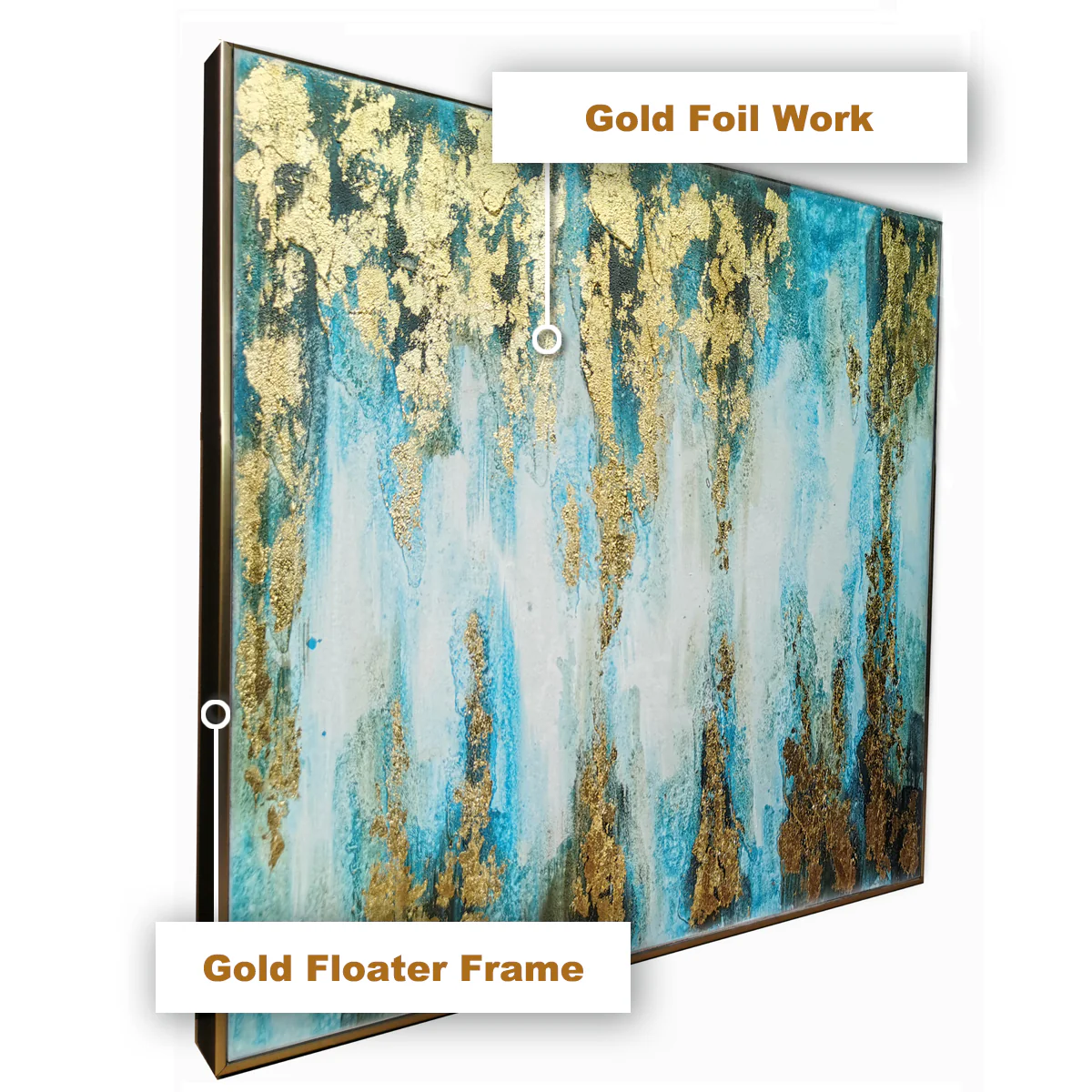 The Royal Blue Thames Abstract 100% Hand Painted Wall Decor Paintings for Home (With Outer Floater Frame)  (48 x 36 Inches) - Image 3