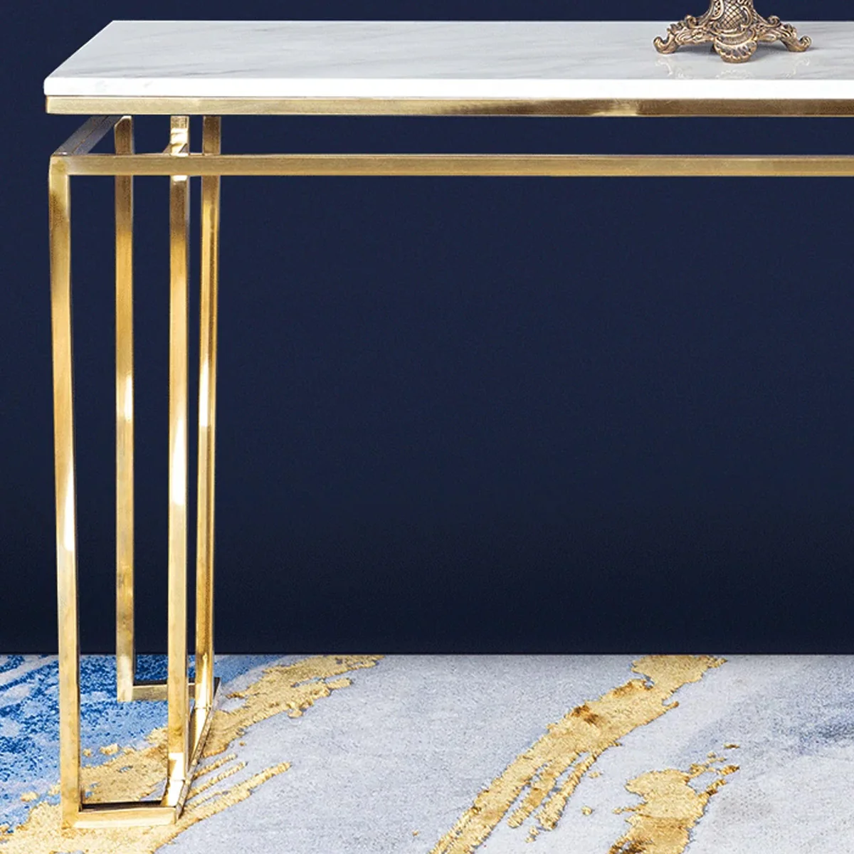 The Square Piped Marble Top Console Table For Living Room - Gold (Stainless Steel) - Image 3