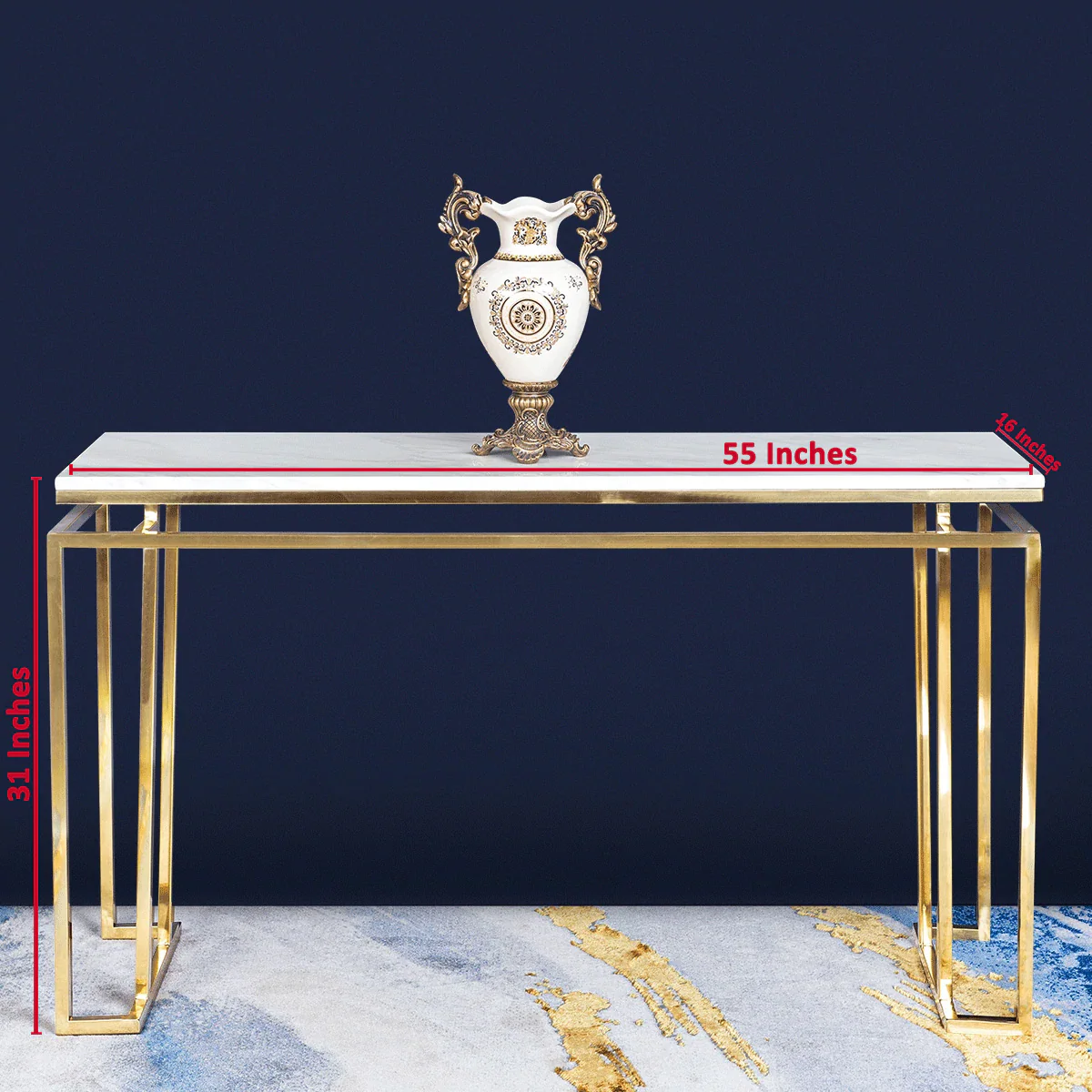 The Square Piped Marble Top Console Table For Living Room - Gold (Stainless Steel) - Image 6