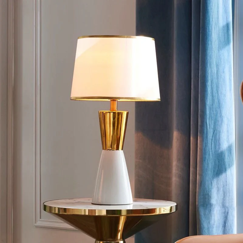 The White and Gold Plateau Decorative Ceramic & Stainless Steel Table Lamp - Image 3