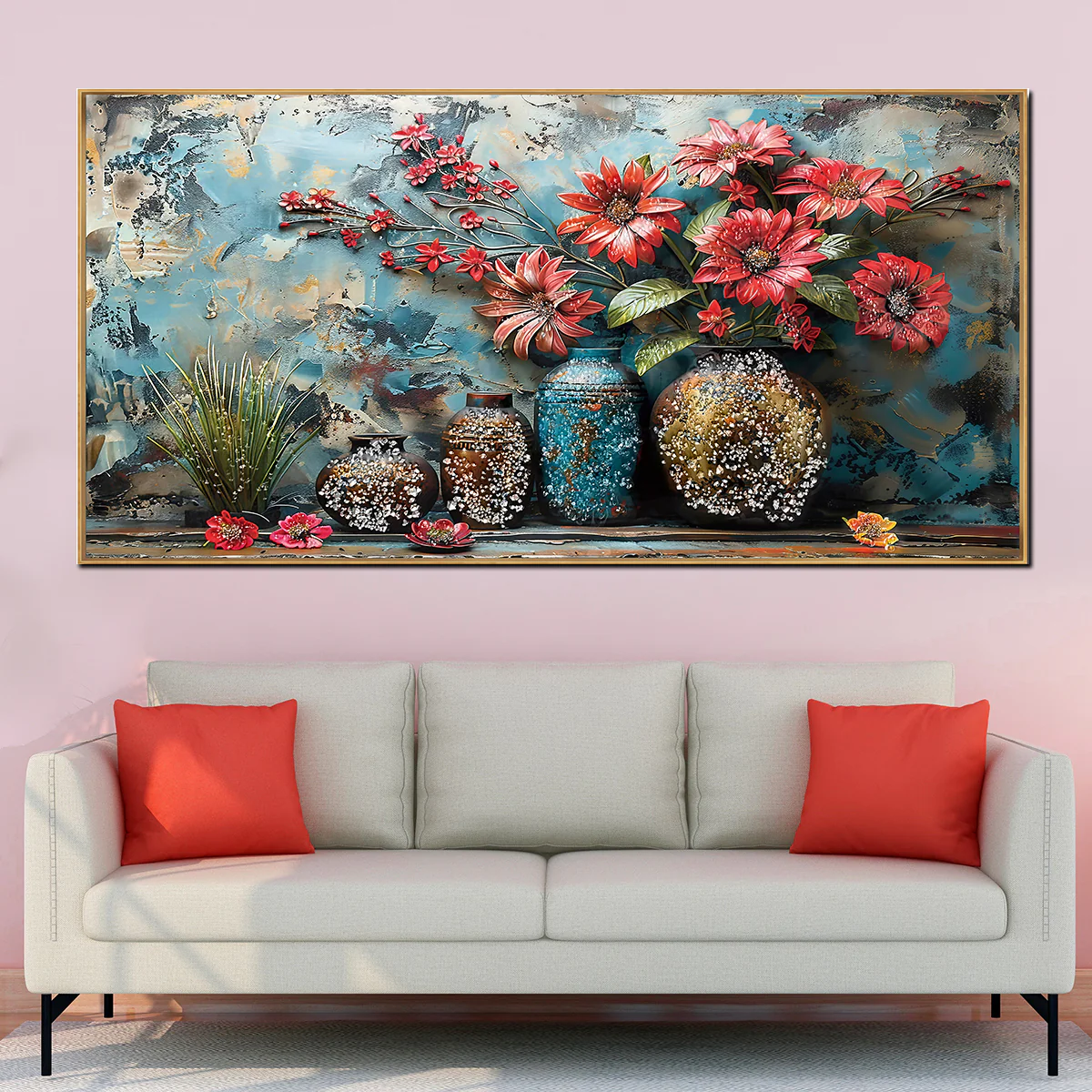 Vase of Crimson Blossoms Crystal Glass Painting & Wall Decoration Items