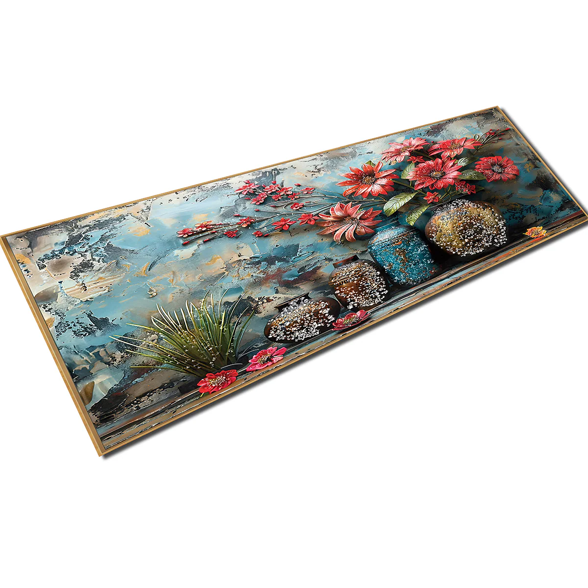 Vase of Crimson Blossoms Crystal Glass Painting & Wall Decoration Items - Image 4