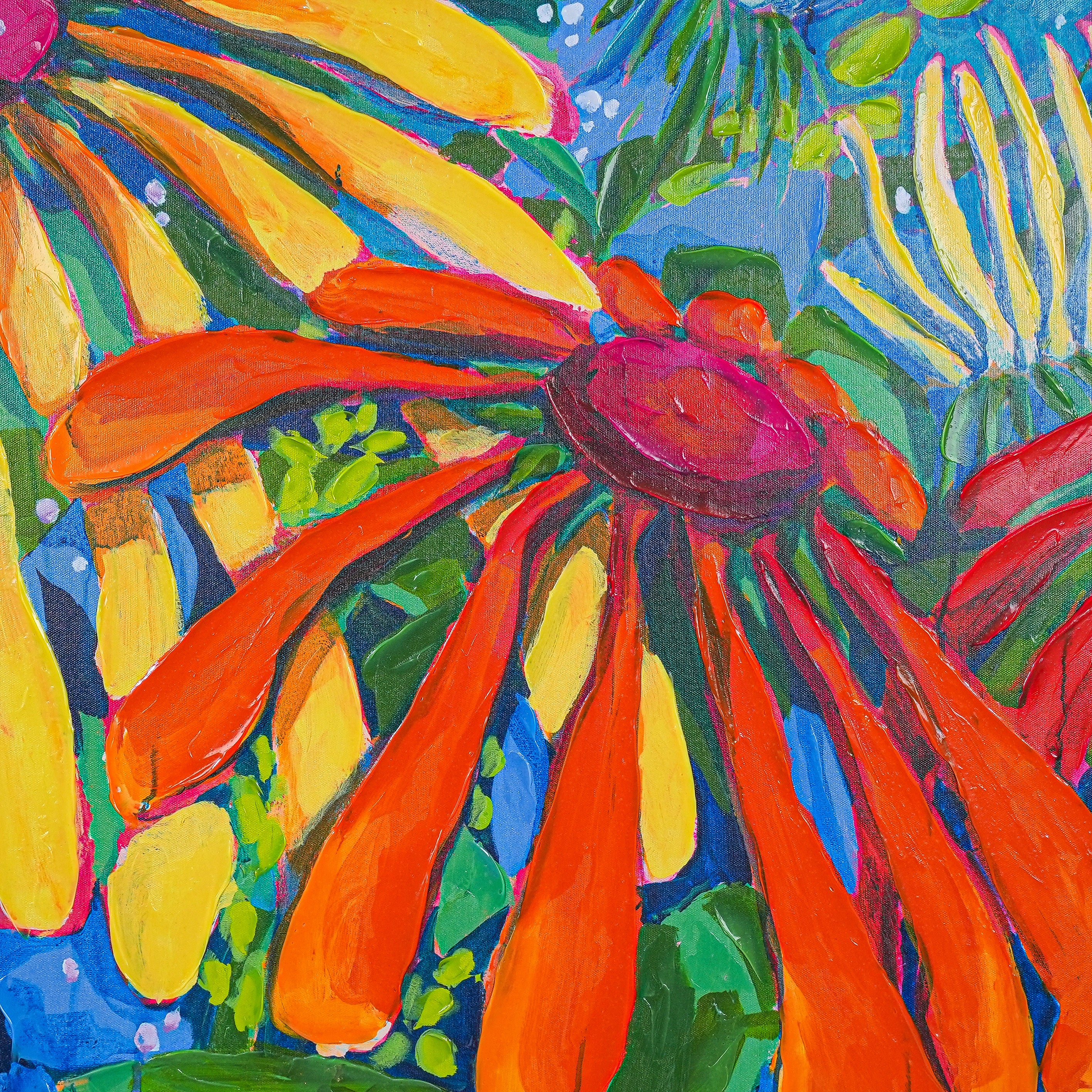 Vibrant Bloom Fiesta by Claire Desjardins 100% Hand Painted Wall Painting (With Outer Floater Frame frame) (35.5 x 47 Inches ) - Image 5