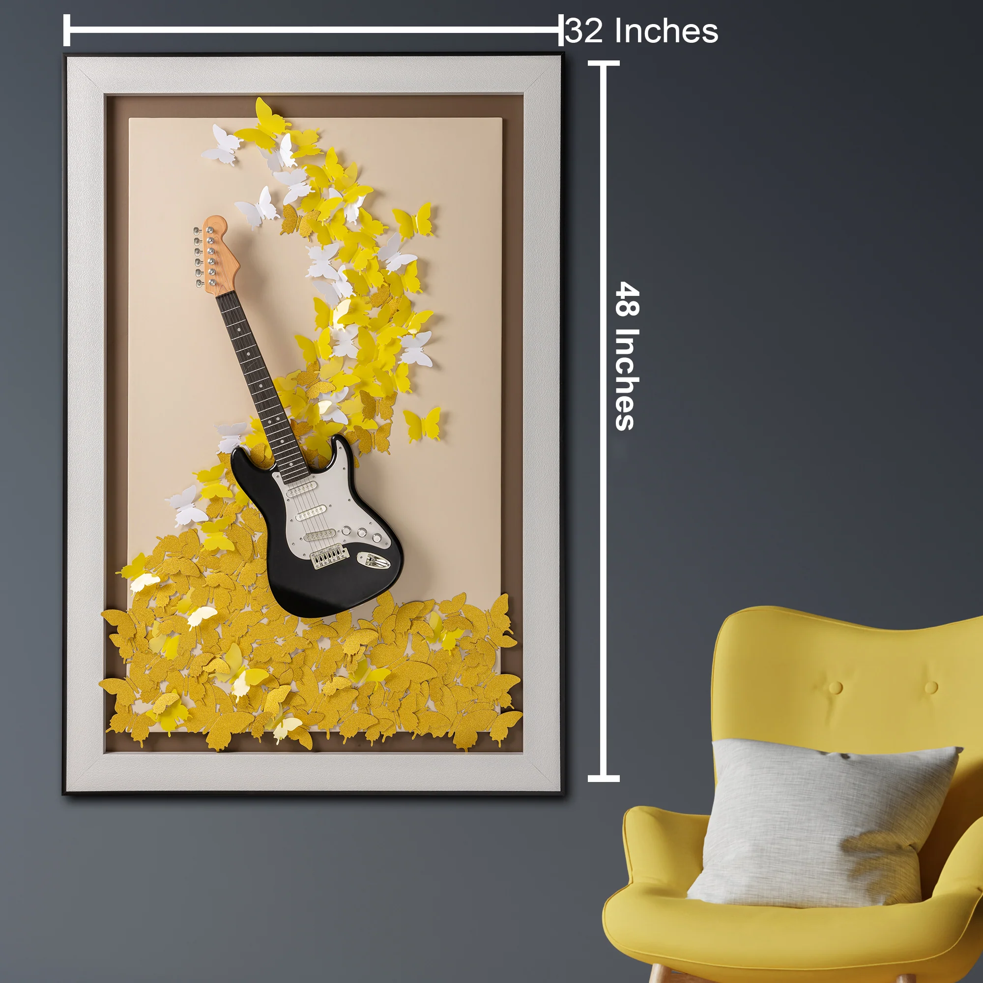 Vibrant Butterfly Guitar Pop Art Shadow Box - Image 2