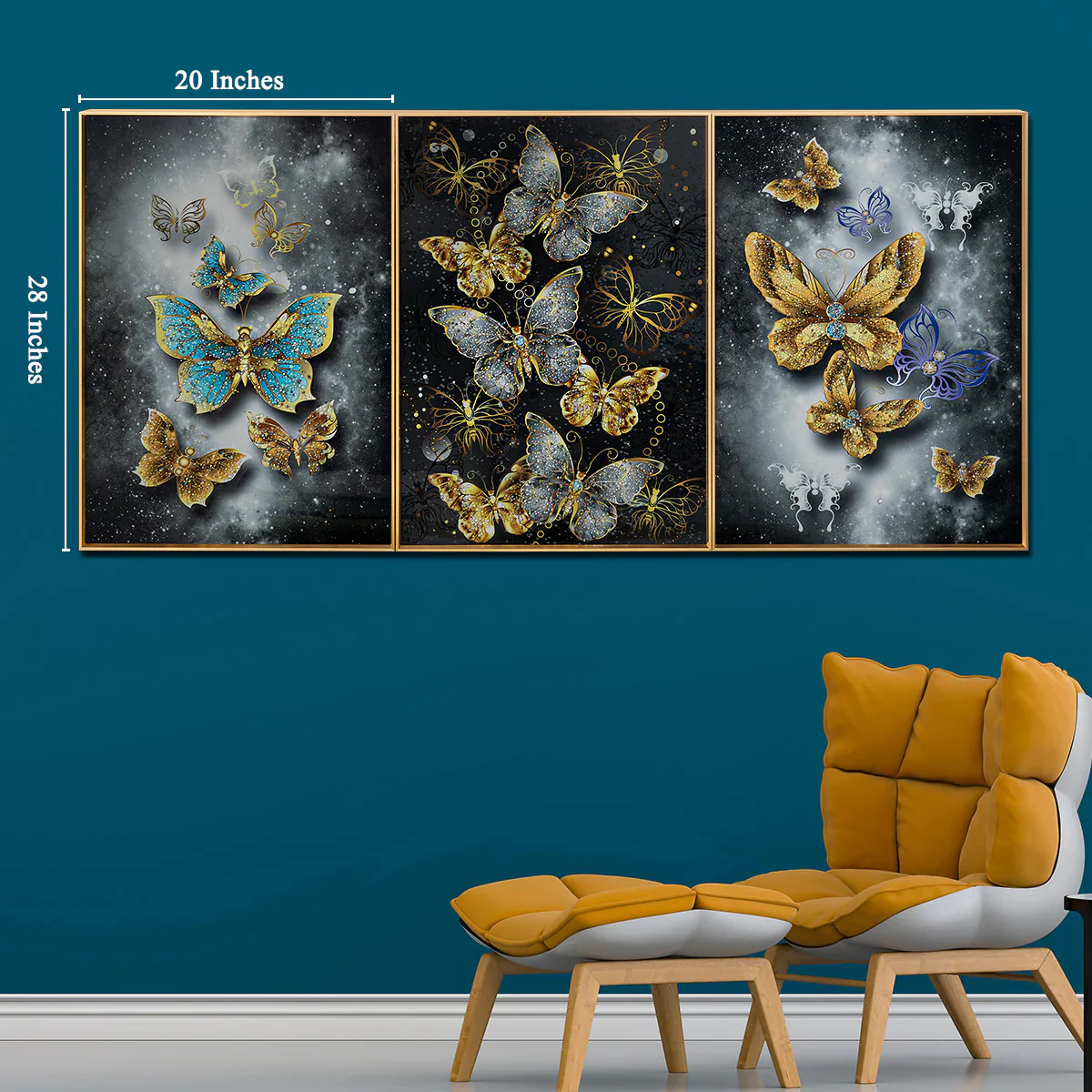 Wings of Euphoria Crystal Glass Decorative Wall Paintings For Wall Decoration at Home - Set of 3 - Image 4